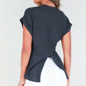 Button Down Slit Back Top